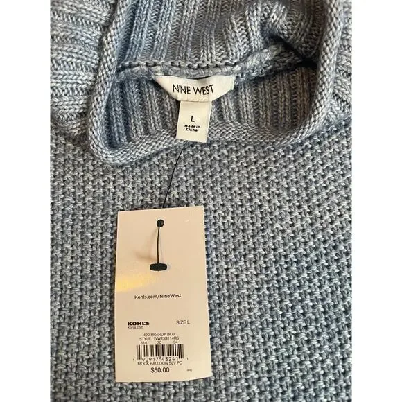 Nine West Womens Knitted Sweater Pullover Gray Size L Long Sleeve Turtleneck - Picture 4 of 7